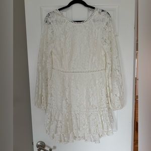 Saints + Secrets White Long Sleeve Bridal Lace Dress Size Large